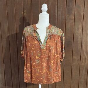 Current Air Orange Boxy Blouse with Mandarin Collar